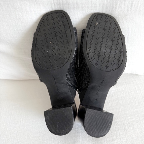 ADRIENNE VITTADINI BLACK BRAIDED LEATHER HIGH HEEL MULE SANDALS - Picture 6 of 8